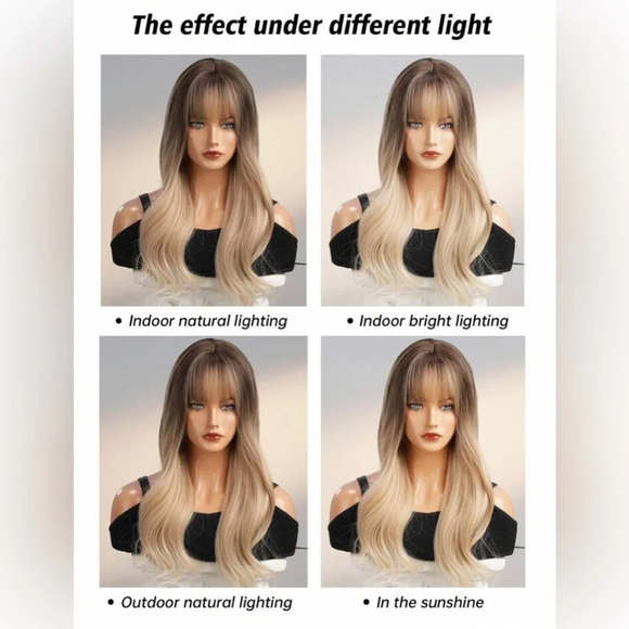 24 “ Ombre Blonde to brown Wavy wig with bangs for daily use - Picture 15 of 16